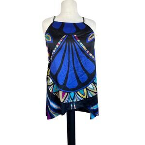 NWT Nicole Miller Strappy Jewel Tone Peacock Boho Long Cami Top Cover Up XL